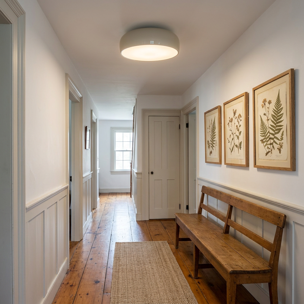 Corvina dome ceiling light in Grey in a farmhouse hallway
