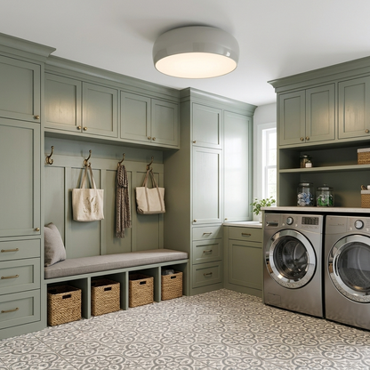 Corvina dome ceiling light in Grey in a suburban mudroom and laundry