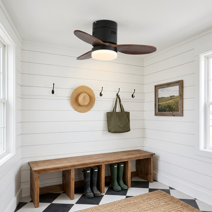 Joliette ceiling fan light Model B in a farmhouse mudroom