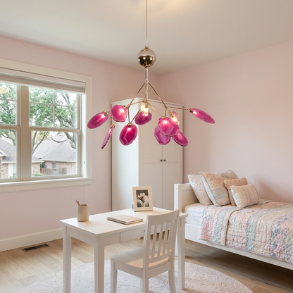 Calliste 4-head pink agate rose gold chandelier in a girl&