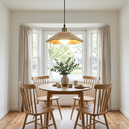 Vespera pendant light in Nature Wood over a breakfast nook table