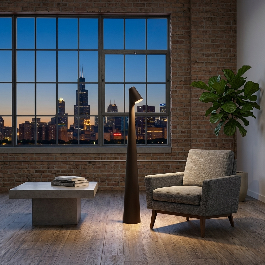 Yselle conical floor lamp in Dark Coffee in an office lounge