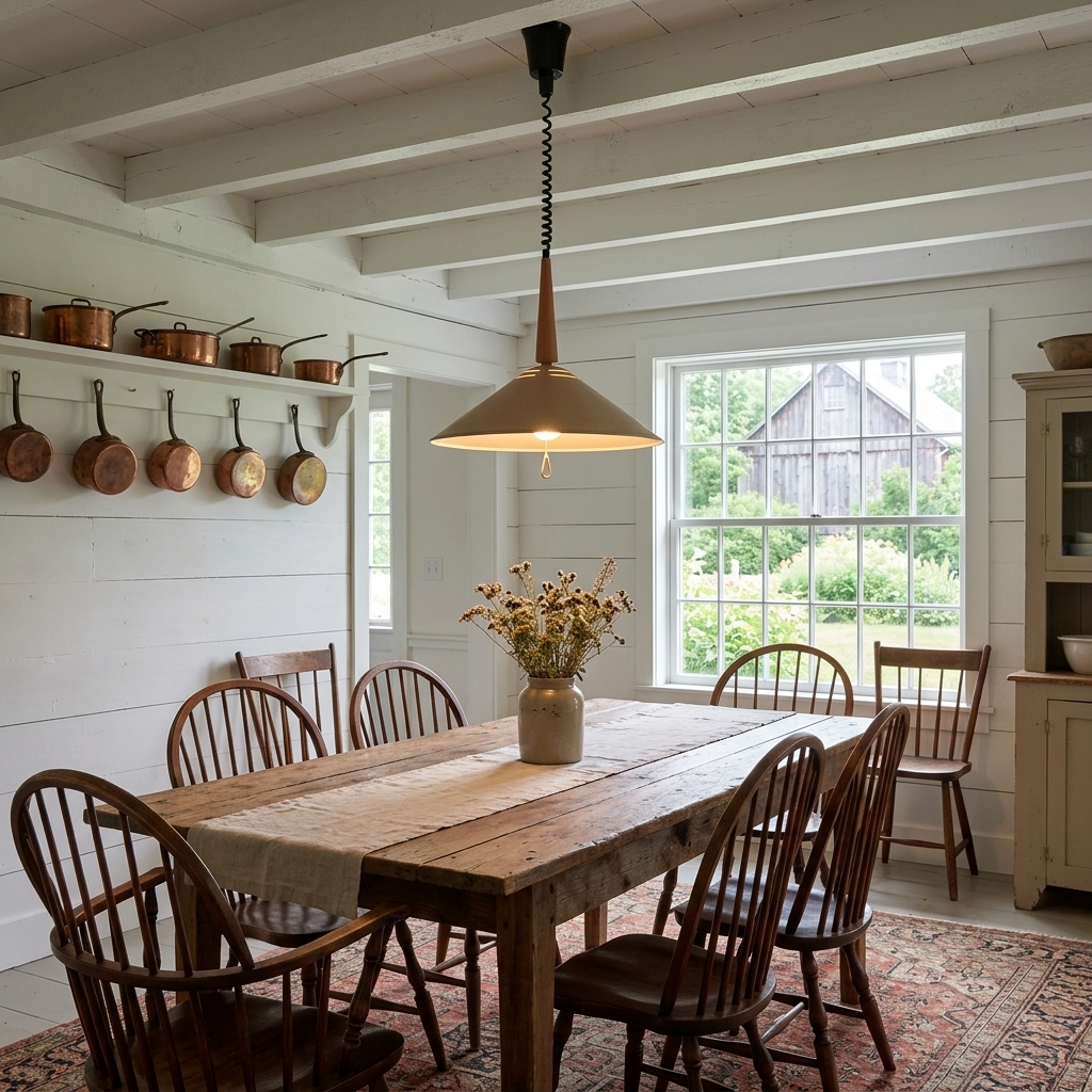 Aelith cone pendant light in Adzuki, farmhouse dining, Burlington VT