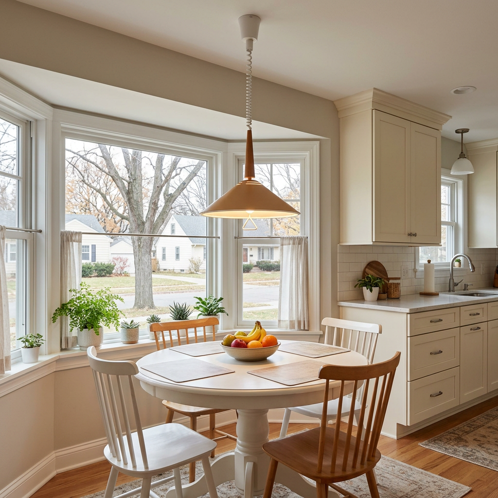 Aelith cone pendant light in Caramel, suburban kitchen nook, Minneapolis MN