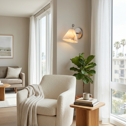 Alcyone alabaster cone wall sconce, Nickel &amp; White: apartment reading nook, San Diego