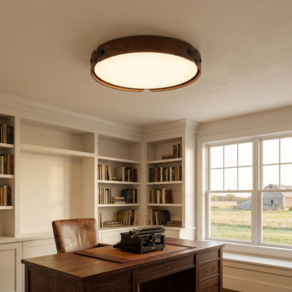 Allegra slim wood LED flush mount, Walnut Color: farmhouse home study, Madison WI