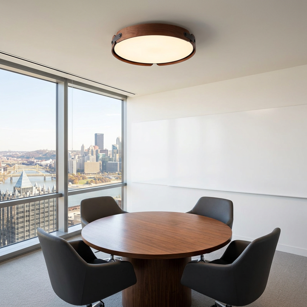 Allegra slim wood LED flush mount, Walnut Color: office meeting room, Pittsburgh