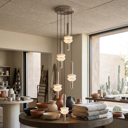 Brontee 5-head alabaster cluster pendant in nickel in a Scottsdale home decor store