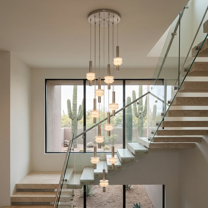 Brontee 11-head alabaster cluster pendant in nickel in a Scottsdale home stairwell