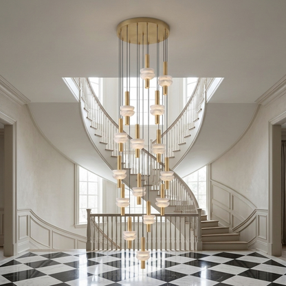 Brontee 15-head alabaster cluster pendant in gold in a Greenwich estate foyer