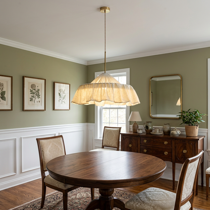 Xaviere Pleated Linen Fabric Pendant Light 19.7″ in a traditional dining room