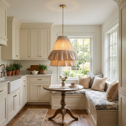 Xaviere Pleated Linen Fabric Pendant Light 14.6″ in a breakfast nook
