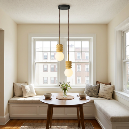 Violaine Yellow Travertine Ribbed Pendant Light 2 Lights in a breakfast nook
